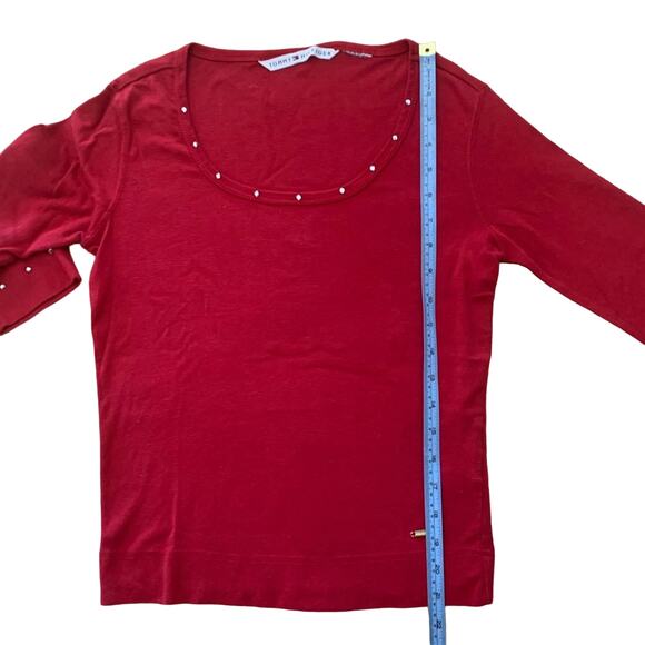 Tommy Hilfiger Tee Size M Vintage 90s y2k Red Cotton Rhinestone - Picture 8 of 10